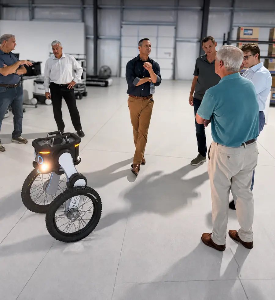 A group observing a robotic platform at TecNexus